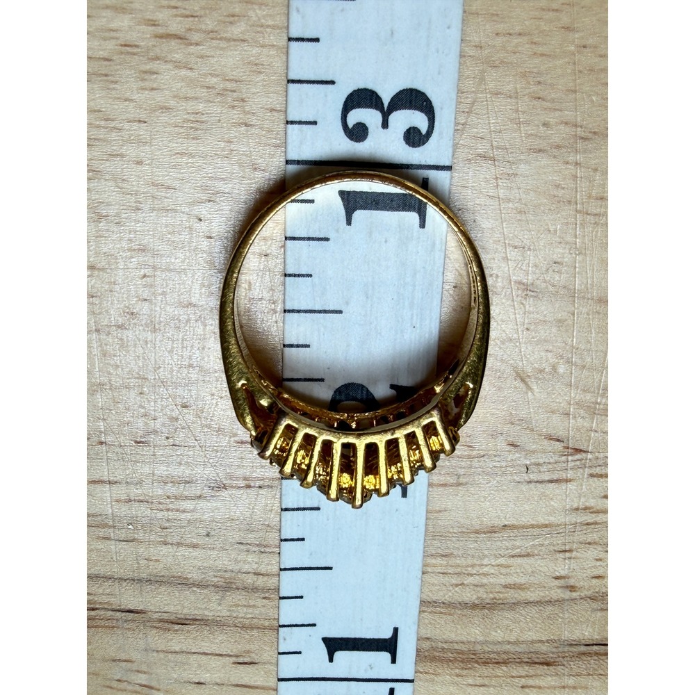 Vintage Gold Tone Pave Rhinestone Cocktail Ring 14KHGE Glam Statement Band - Picture 10 of 12